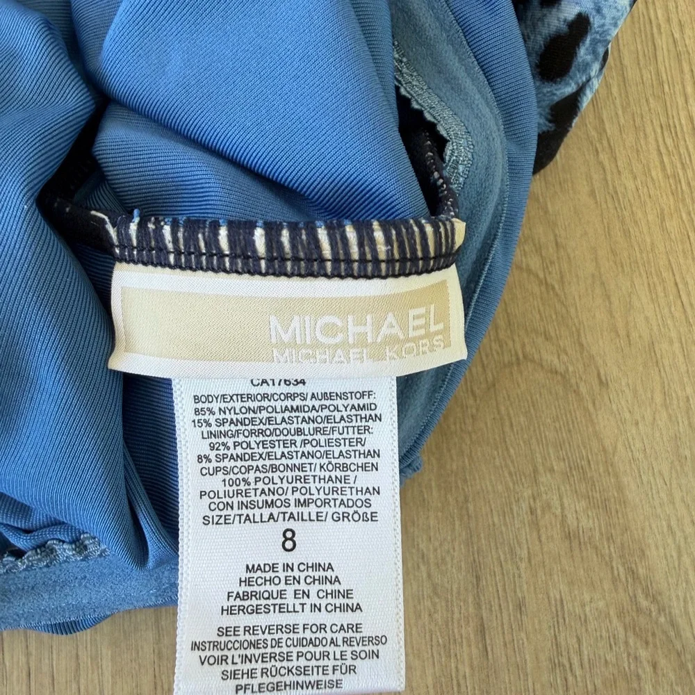 Michael Kors One-Shoulder Blue Leopard One-Piece Swimsuit